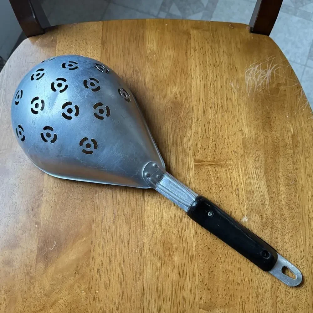 Vintage Pasta Scoop Black Handle Colander Mid Century Modern Aluminum Taiwan